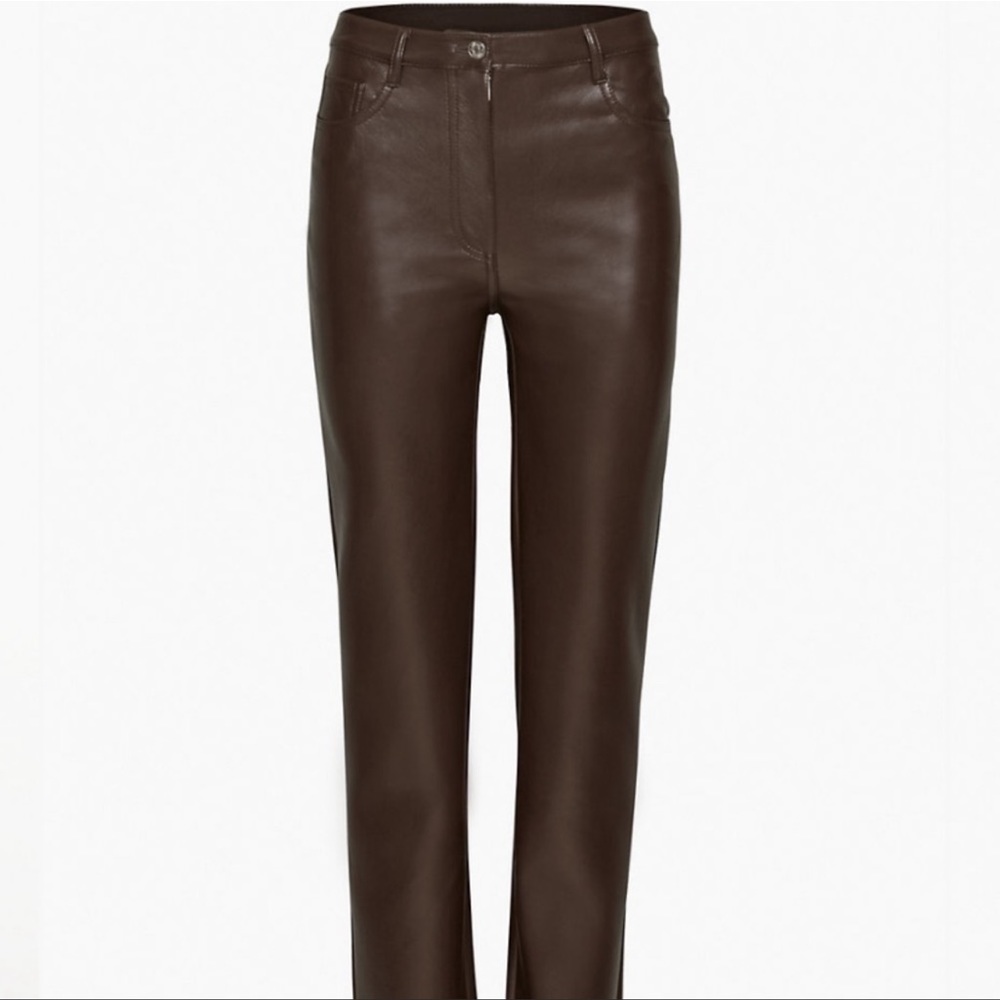 Aritzia Melina Tall Leather Pants Rich Mocha Brown (size 4)